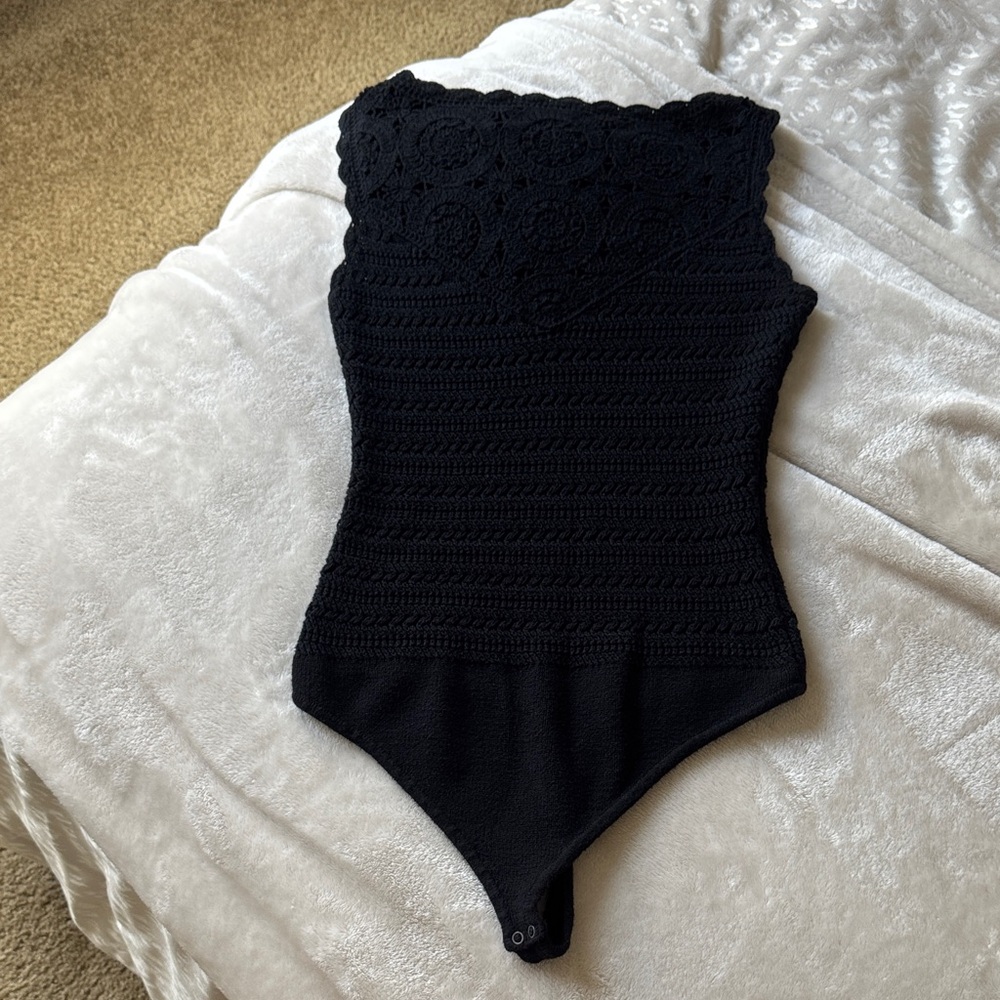 Abercrombie & Fitch Black Crochet Strapless Bodysuit